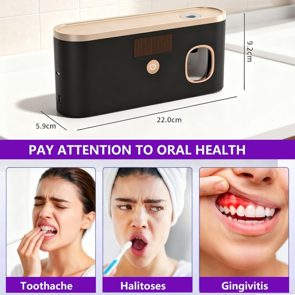 Toothbrush Sterilizer Holder Wall Mounted, USB Rechargeable Automatic Toothpa...
