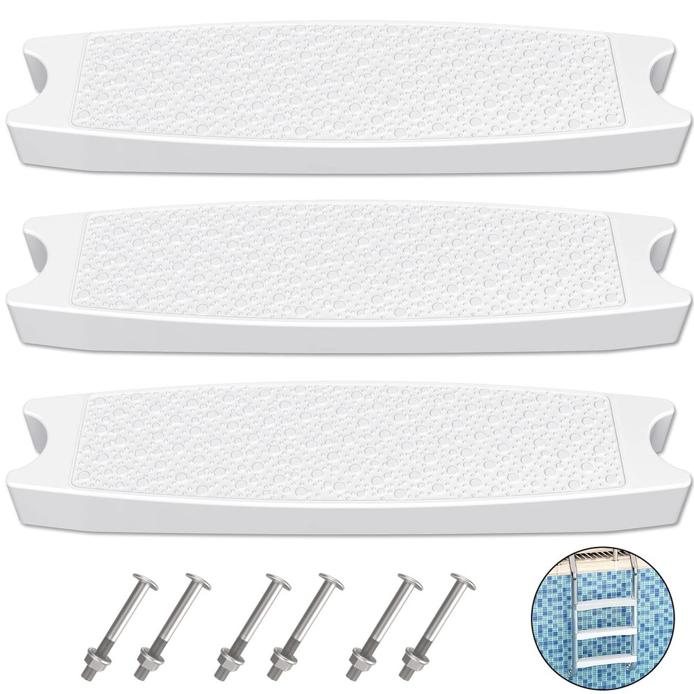 3-Pack 18 White Pool Ladder Steps Replacement, Heavy-Duty Molded Plastic