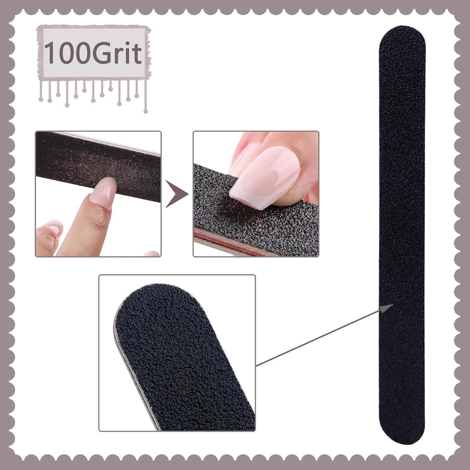 20 Pack 100/180 Grit Nail Files Black Professional Emery Boards Nail