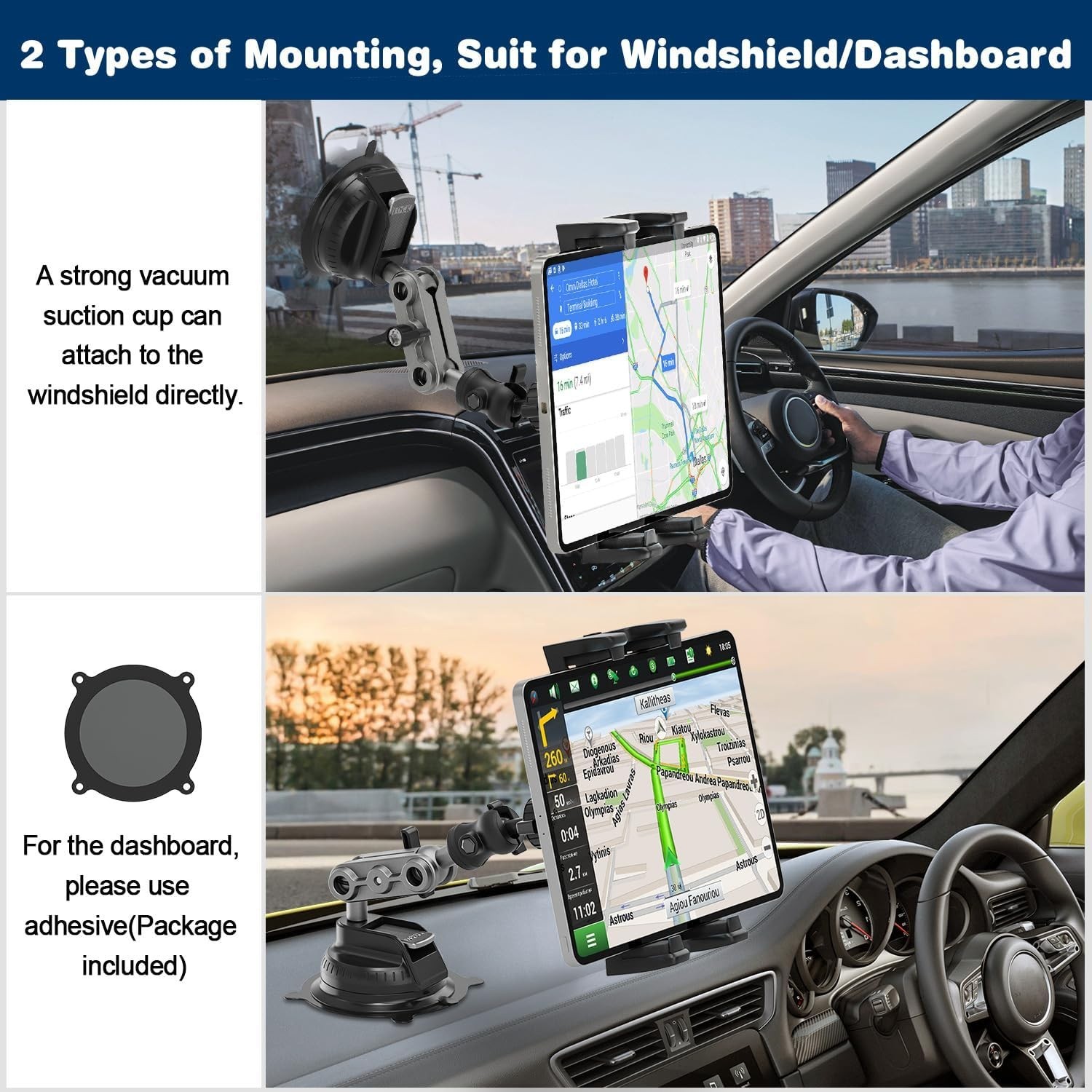 Heavy Duty Tablet Mount | Car Truck Dash/Windshield Holder for 4.7"-12.9" iPad
