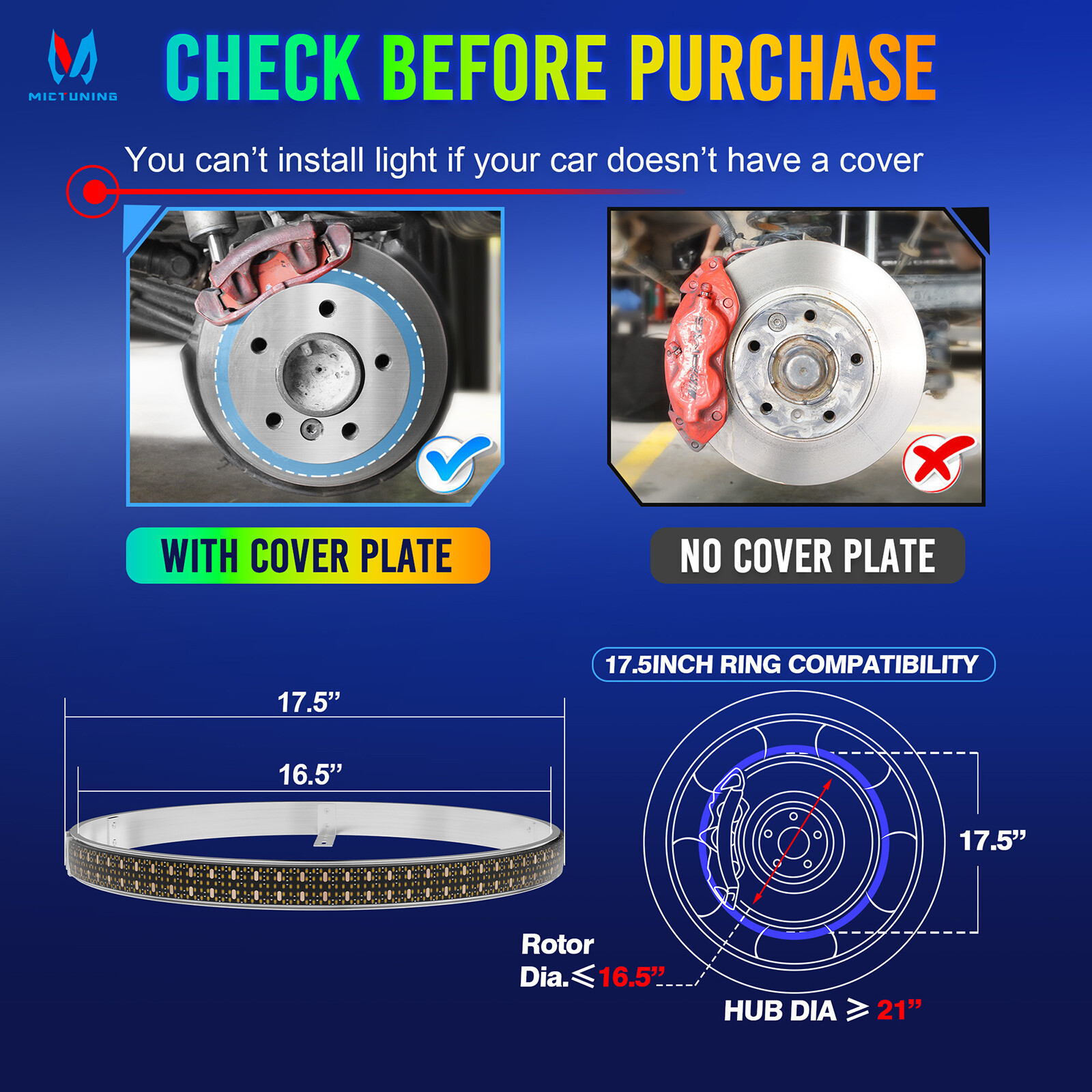 4Pcs 300W 17" Inch 5-Row Pure White LED Wheel Lights Car Rim Lights Ultra-Bright