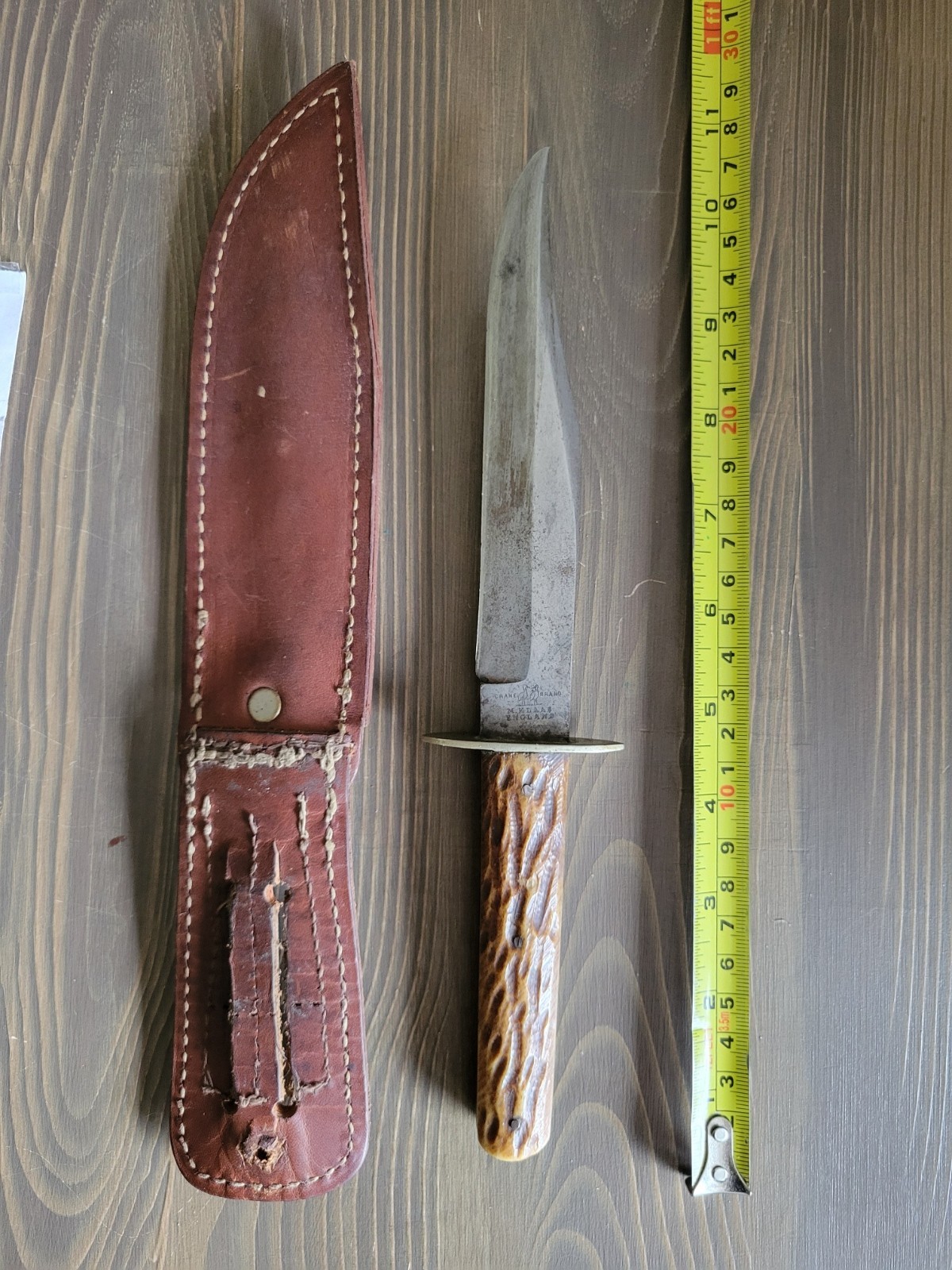 Krane Brand M. Klaas England knife with sheath, used vintage item
