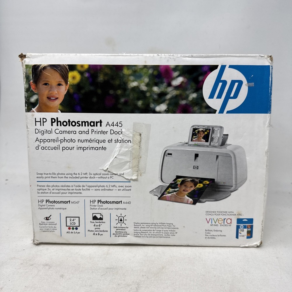 HP Photosmart A445 Digital Camera M547 & Printer Dock A440 Complete Bundle (VB)