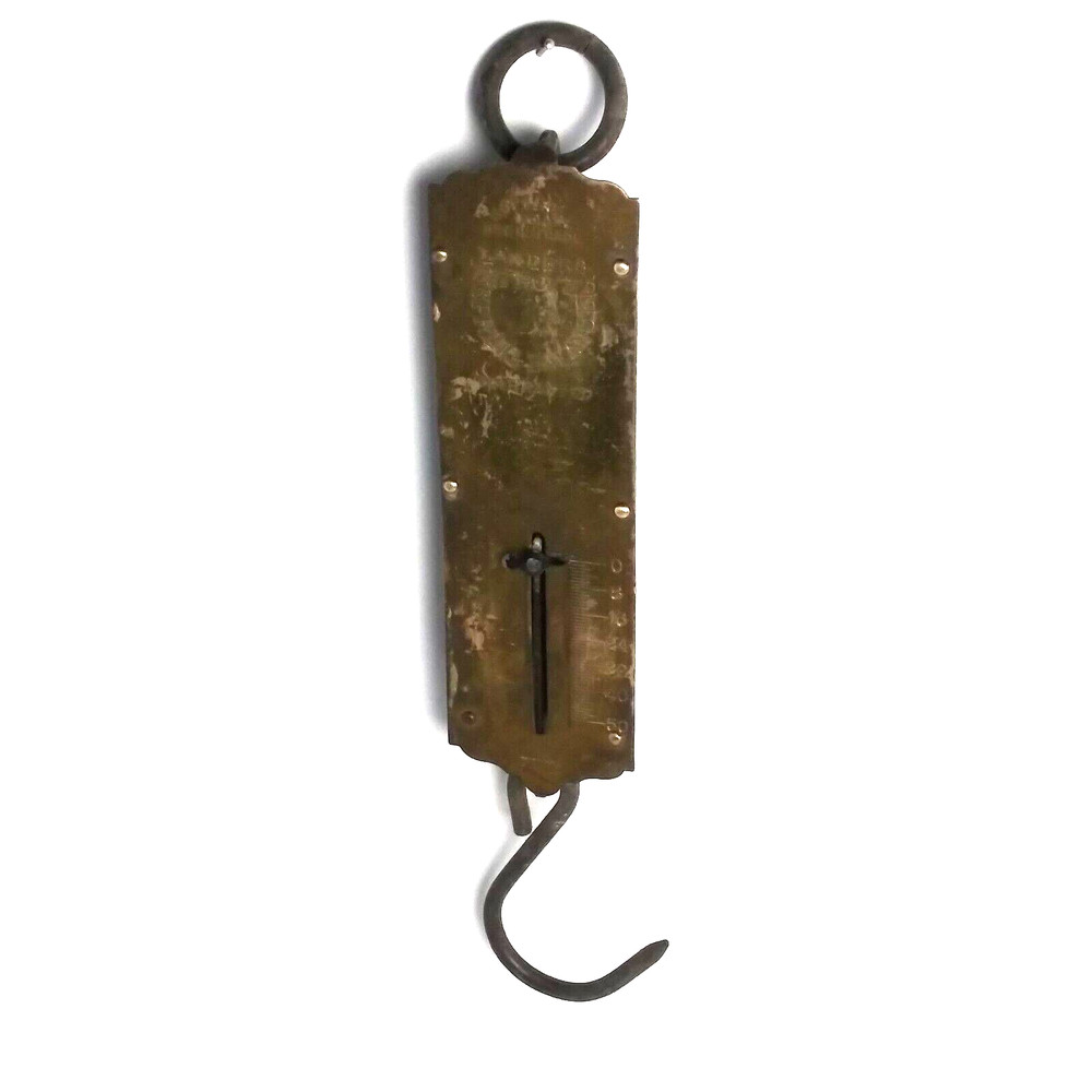 Vtg Scale Landers Improved Spring Balance Scale Ring & Hook, Brass Front Plate