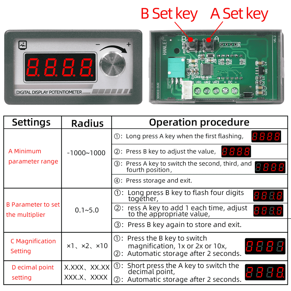 5K 10K 20K 100K Ohm Digital Display Potentiometer Variable Resistor DC 6-30V