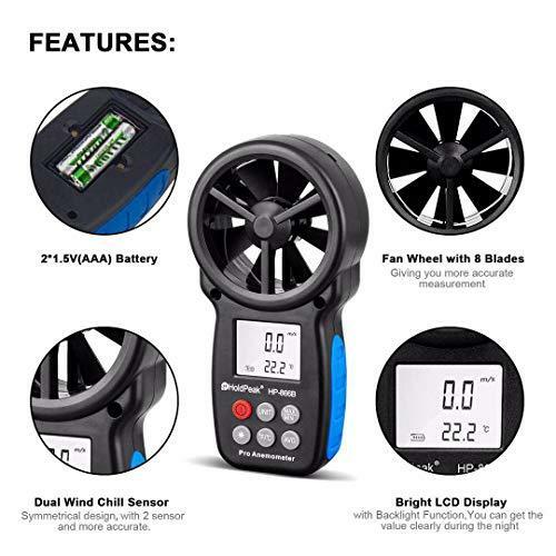 HOLDPEAK Digital Anemometer Handheld Wind Speed Meter for Measuring Wind,Durable