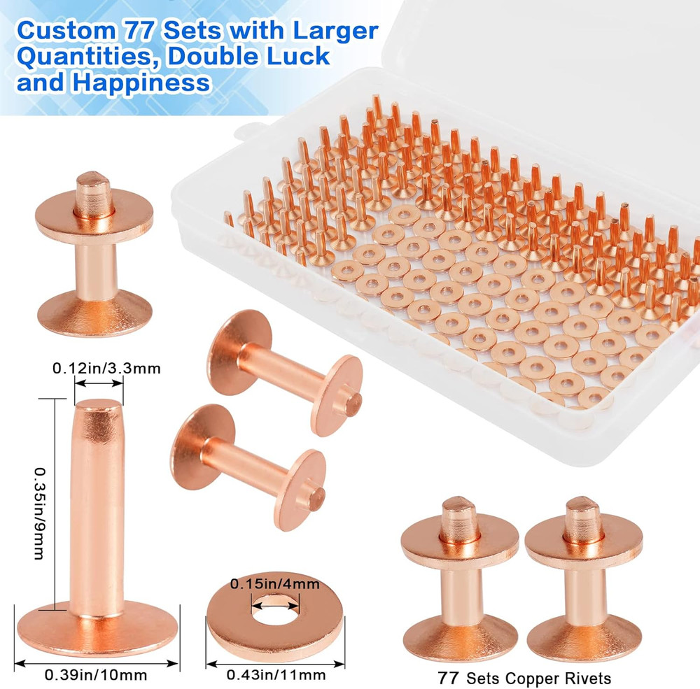 154Pcs Copper Rivets for Leather, #12 Smooth Leather Rivets without Pattern, Pur