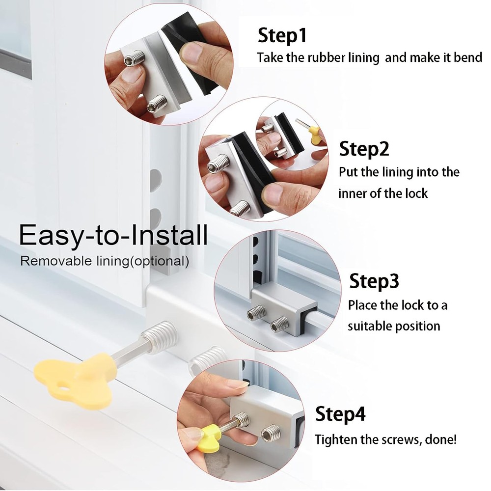 Window Locks, 4 Sets Sliding Locks with Key, for Up and Down Silver