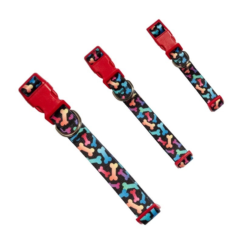 Dog Collar Multicolored Large Adjustable Bone Print Decor