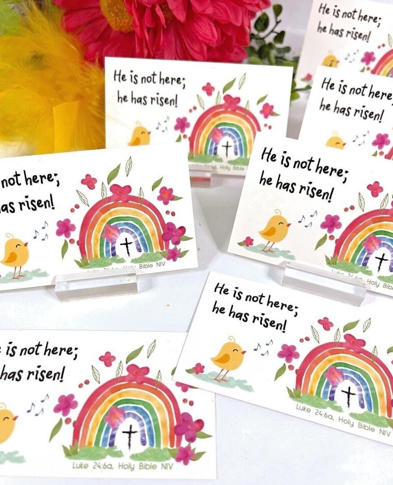 Easter Pocket Scripture Cards, Religious He Has Risen! Luke 24, 3.5x2"