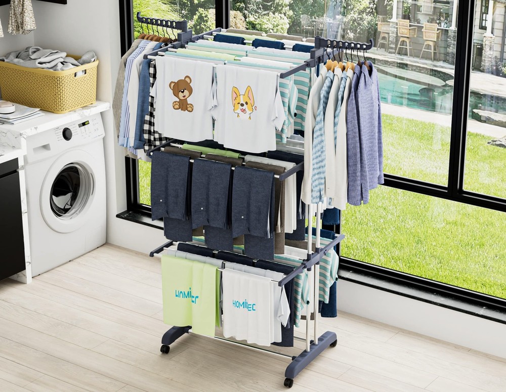 HOMIDEC Clothes Drying Rack, Oversized 4-Tier(67.7" High) Foldable Stainless ...