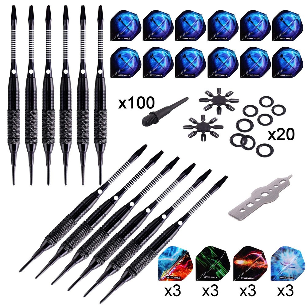 WIN.MAX 12-Pcs Soft Tip Darts Set - 18g Plastic Tip Darts, 100 Extra Tips