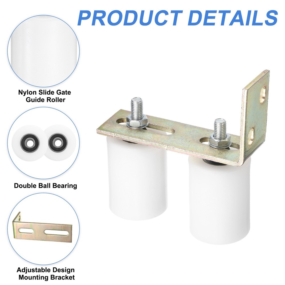 2Set Slide Gate Guide Roller, 2-3/8"x3-1/8" Nylon Gate Support & Bracket, White