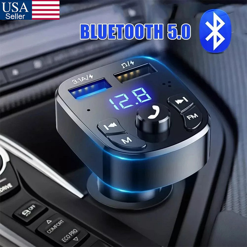 2USB PD Charger Car Wireless FM Transmitter Adapter AUX Hands-Free Bluetooth 5.0