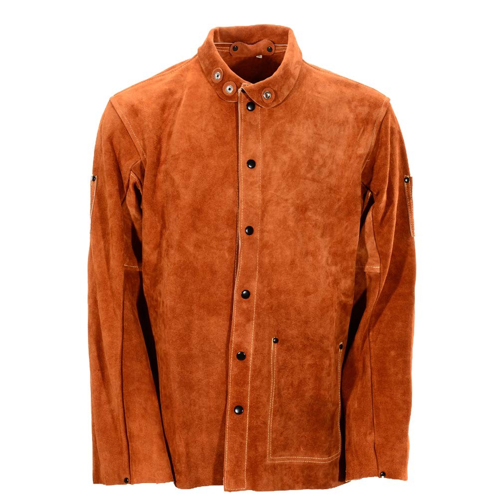 Leather Welding Work Jacket by QeeLink - Flame-Resistant Heavy Duty Split