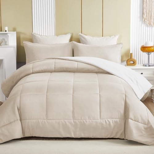 Lightweight Reversible Size Comforter Set, Down King Brich Beige/ White