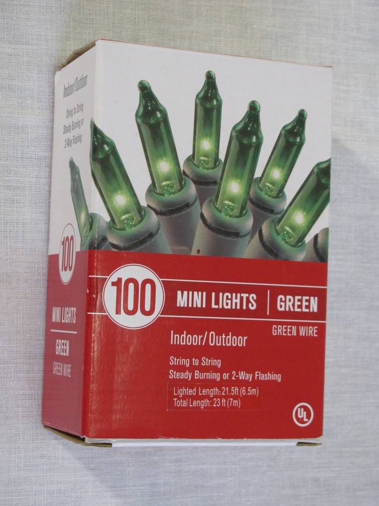 NIOB Everstar Merch 100 Green Mini Lights, Green Wire, 23' OA, String-String r