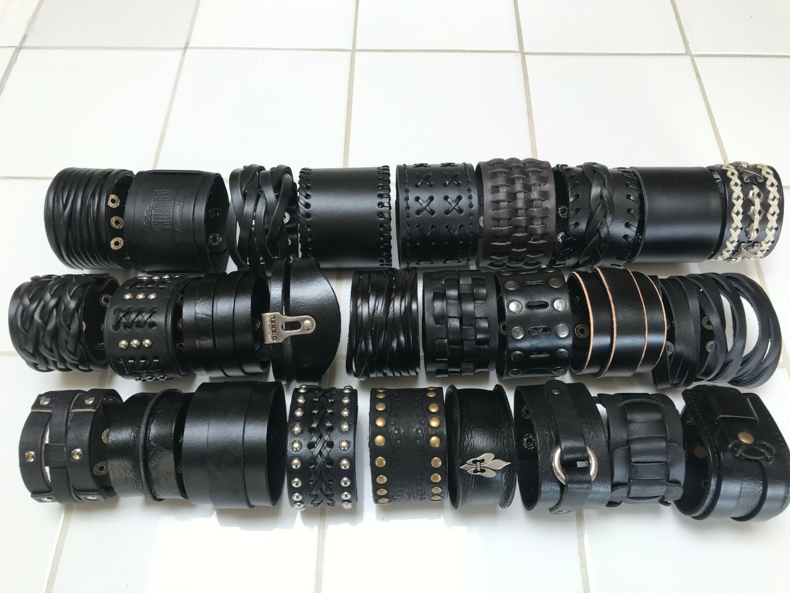 Adjustable Men's Punk Wide Leather Belt Wristband Bangle Cuff Bracelet USA