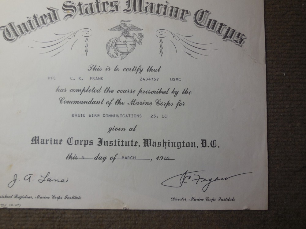 1969 Vietnam War USMC Basic Wire Communications Document
