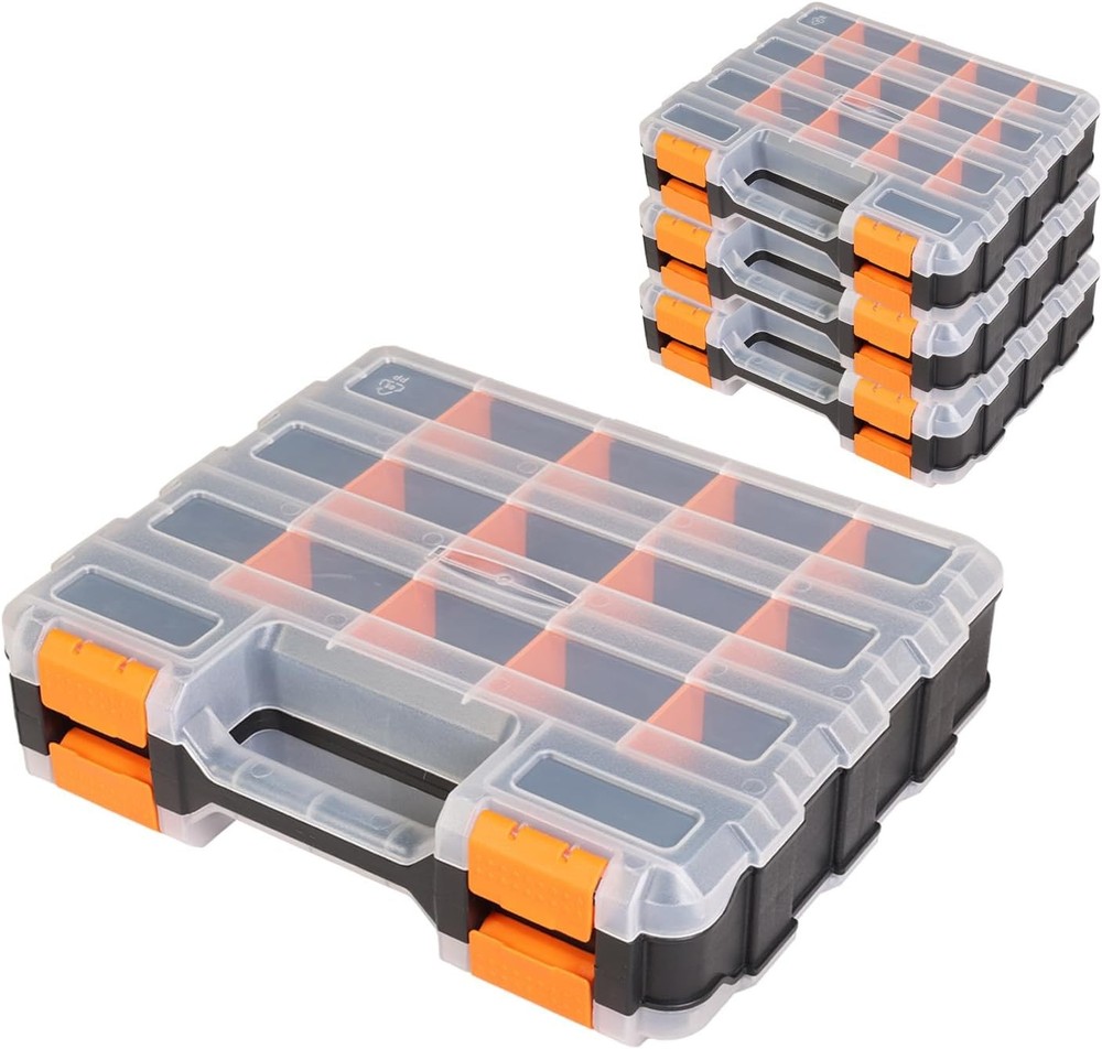4 Pack Tool Box W/ Transparent Lid Double Side 34-Compartments Organizer Box