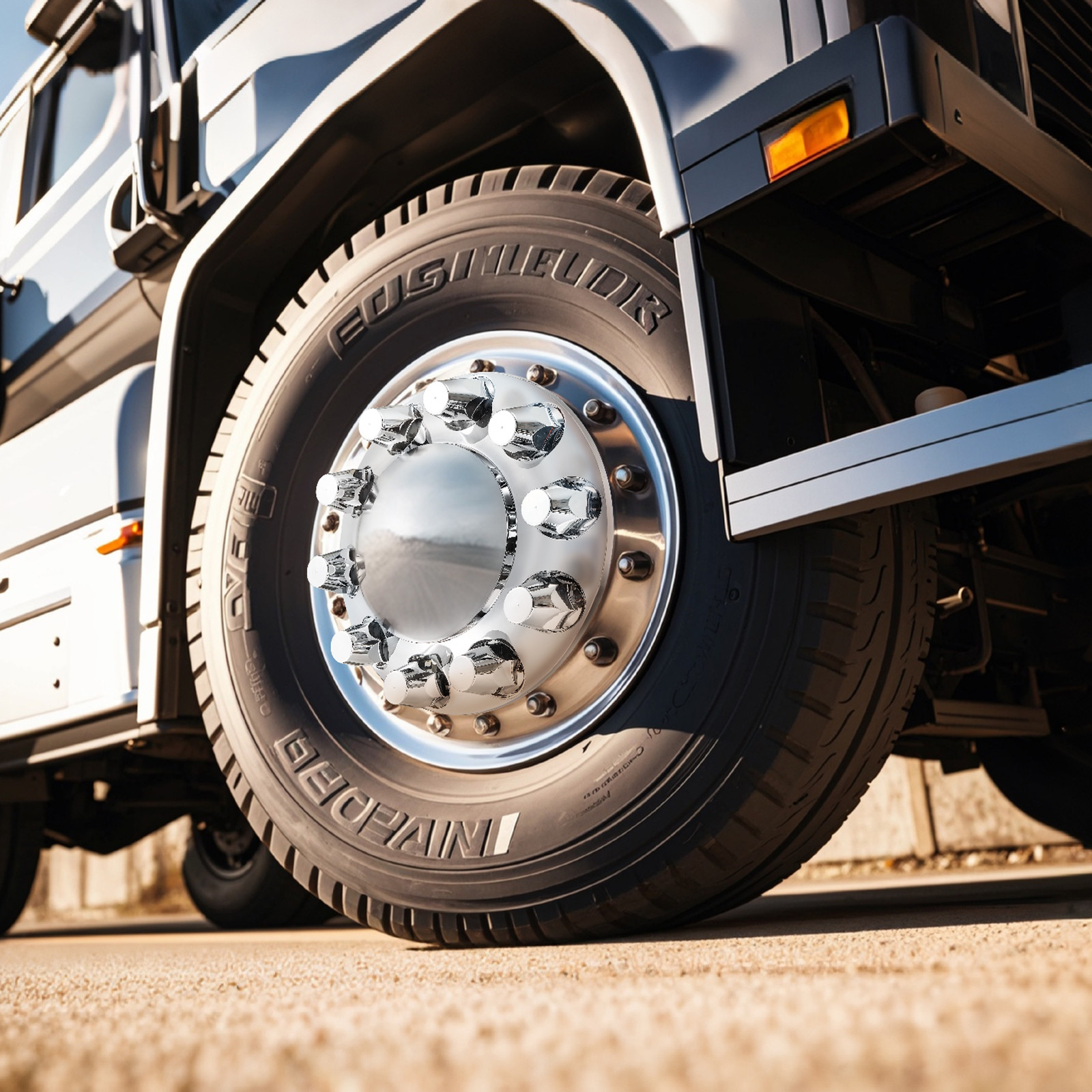 Chrome Hub Cover Semi Truck Wheel Axle Cover 33mm Lug Nut Front & Rear Thread-On