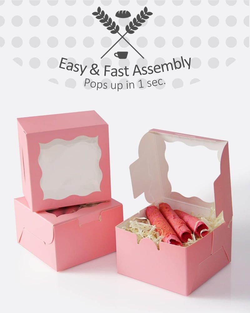 Pink Bakery Boxes with Window 100pcs 4x4x2.5 Mini Cookie Boxes Macaron Boxes ...