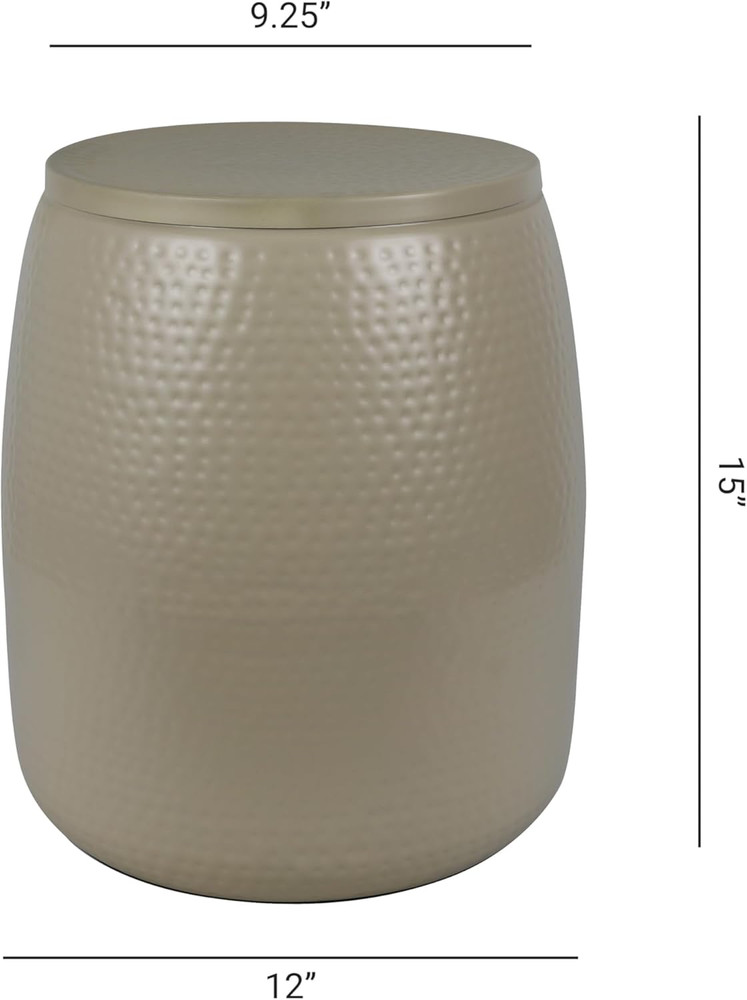 SSL2001D Merida 15" Modern Rustic Hammered Metal Drum Storage Side Table with Li