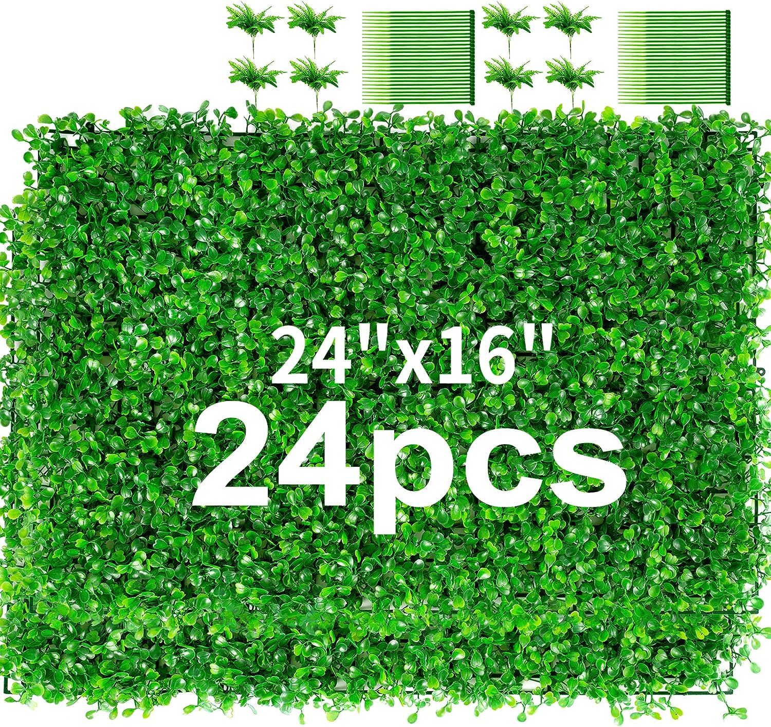 12/24PC 24x16 Artificial Boxwood Mat Wall Hedge Decor Privacy Fence Panels Grass