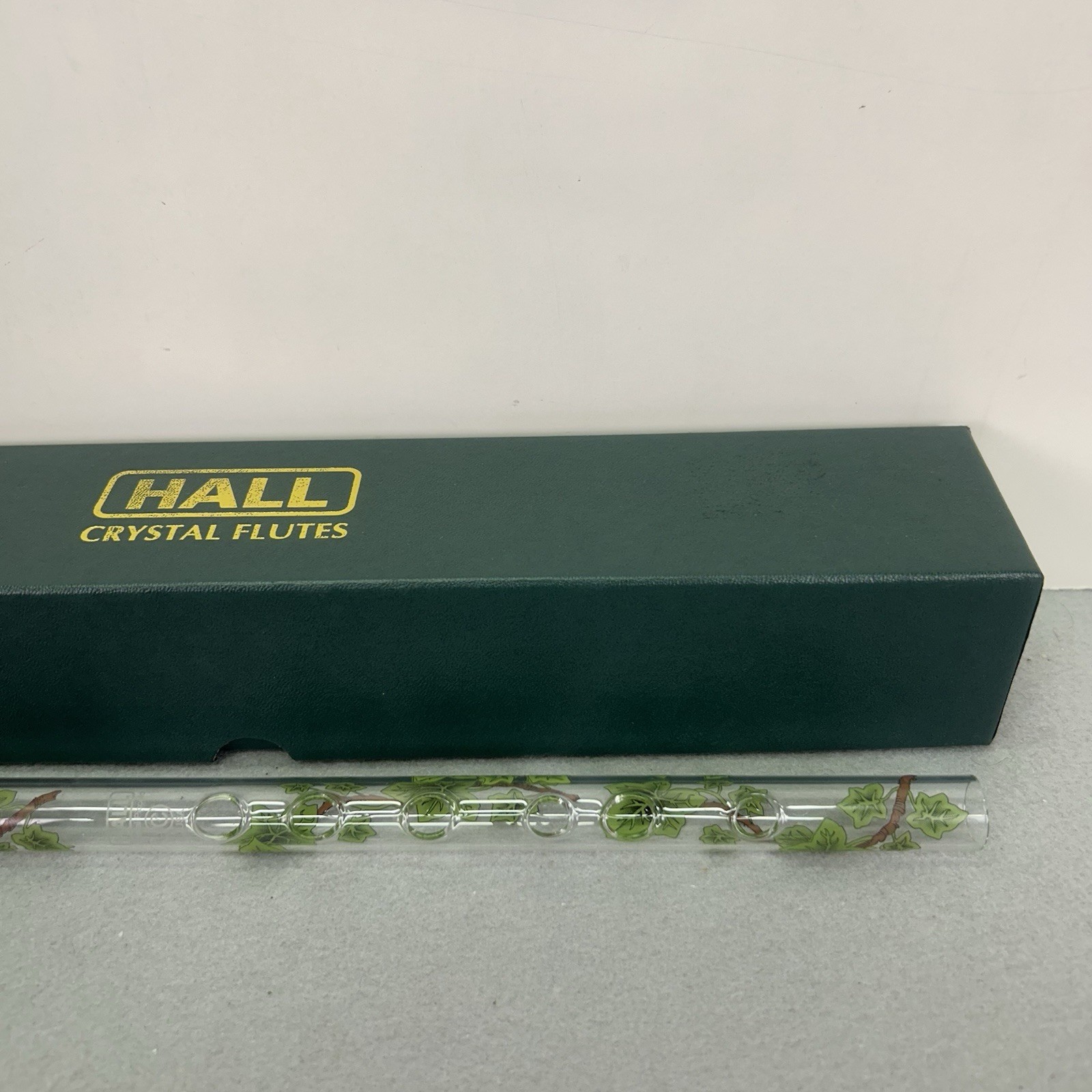 Hall Crystal Flute Piccolo in C Green Ivy With Box Glass Wind Instrument 12.5”