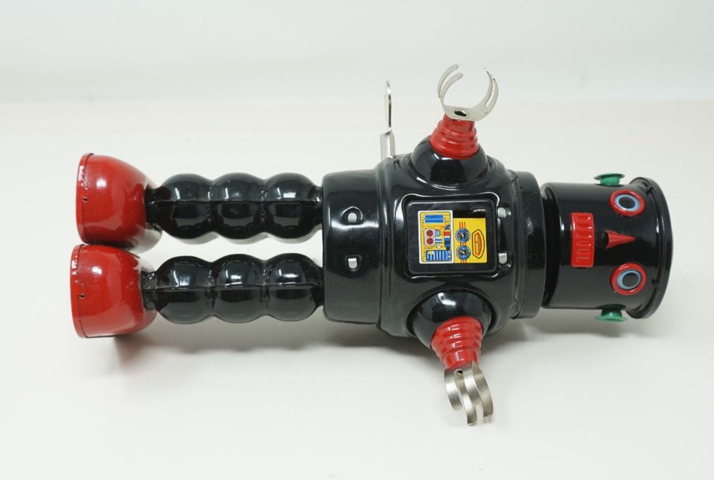 8.5'' Black Wind Up Mechanical Roby Tin ROBOT Working