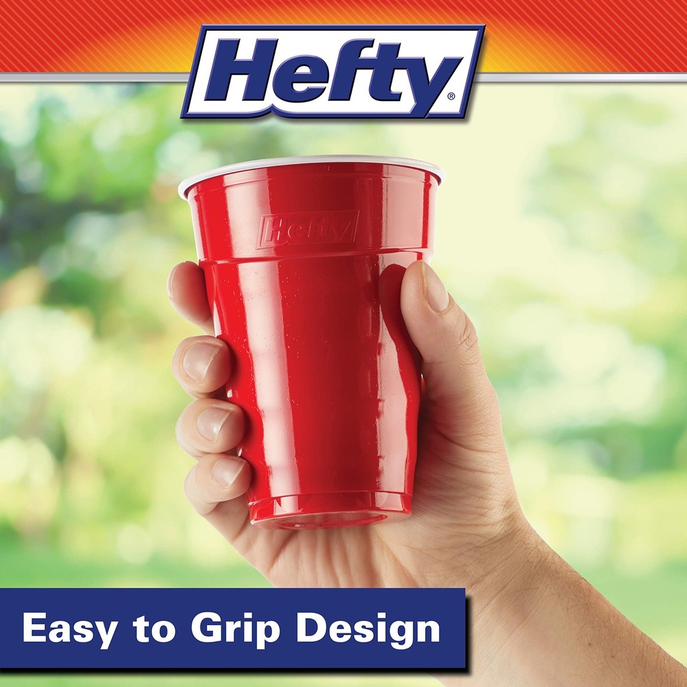Hefty Party On Red Disposable Plastic Cups 18oz 50 Count Easy Grip Durable