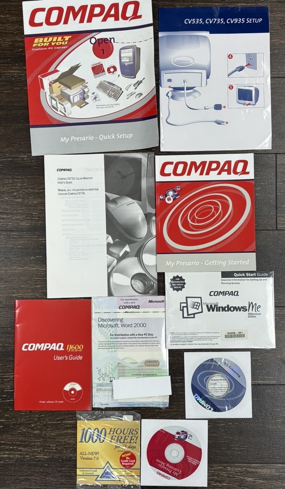 2000 Compaq Presario Discs, Guides, Authenticity Certificate And More Lot Of 9