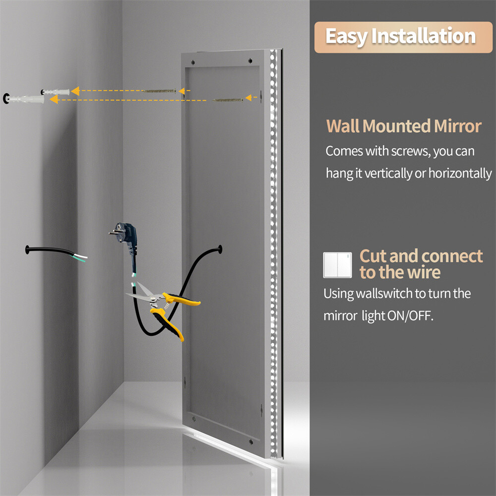 Extra Large Energy Efficient LED Lighted Bathroom Mirror Wall Makeup Mirror HD