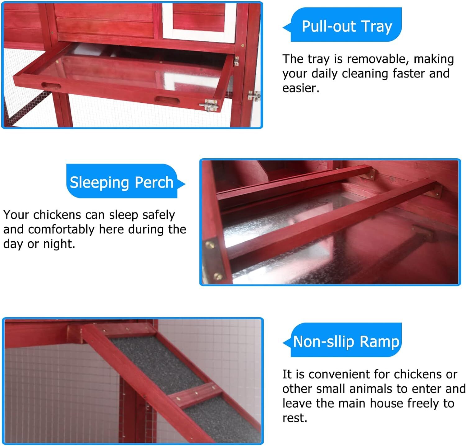 PetsCosset Chicken Coop Wooden Backyard Hen House with Run Nesting Box & Trays