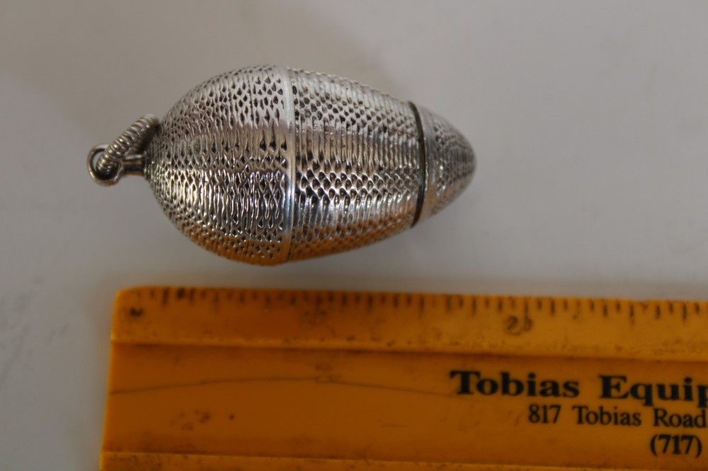 Antique Egg Sterling Silver Chatelaine Thimble Holder & Thimble / Pomander ?