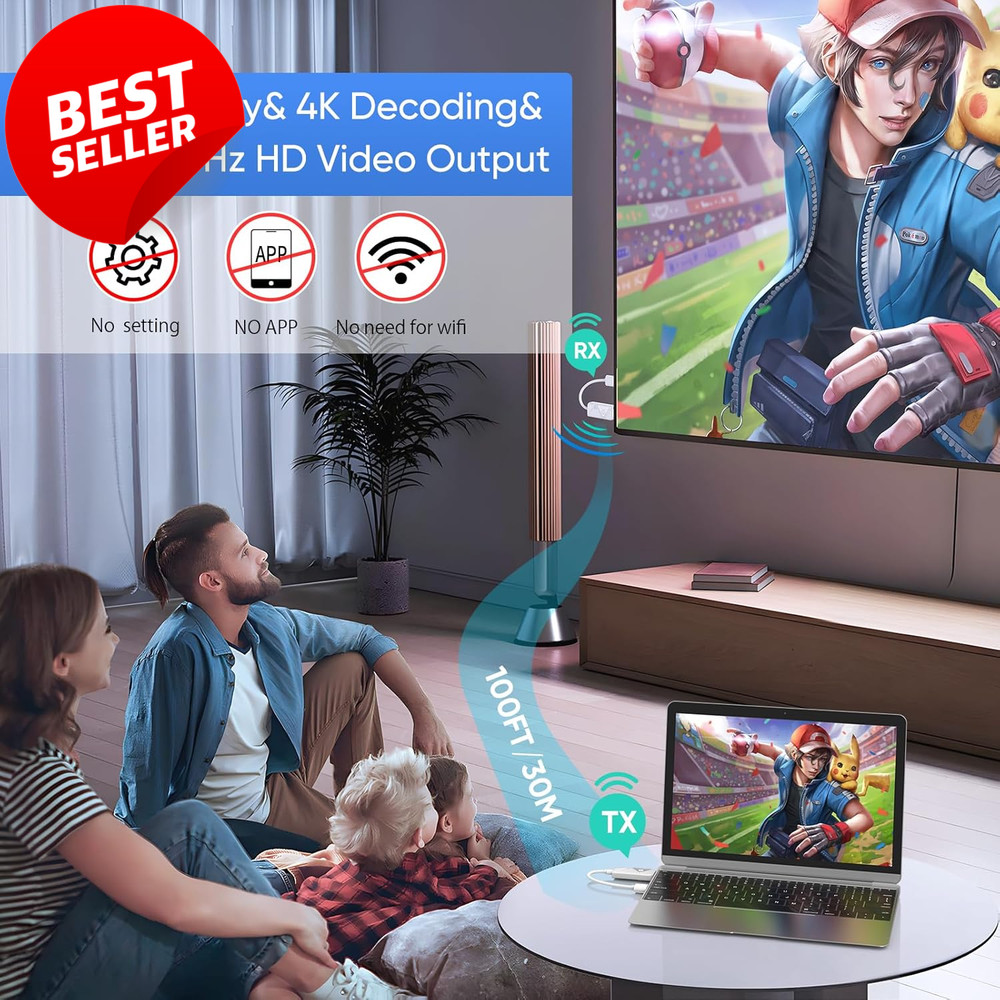 Wireless HDMI Transmitter Receiver 328Ft Extender 4K Decode 1080P Plug Play - US