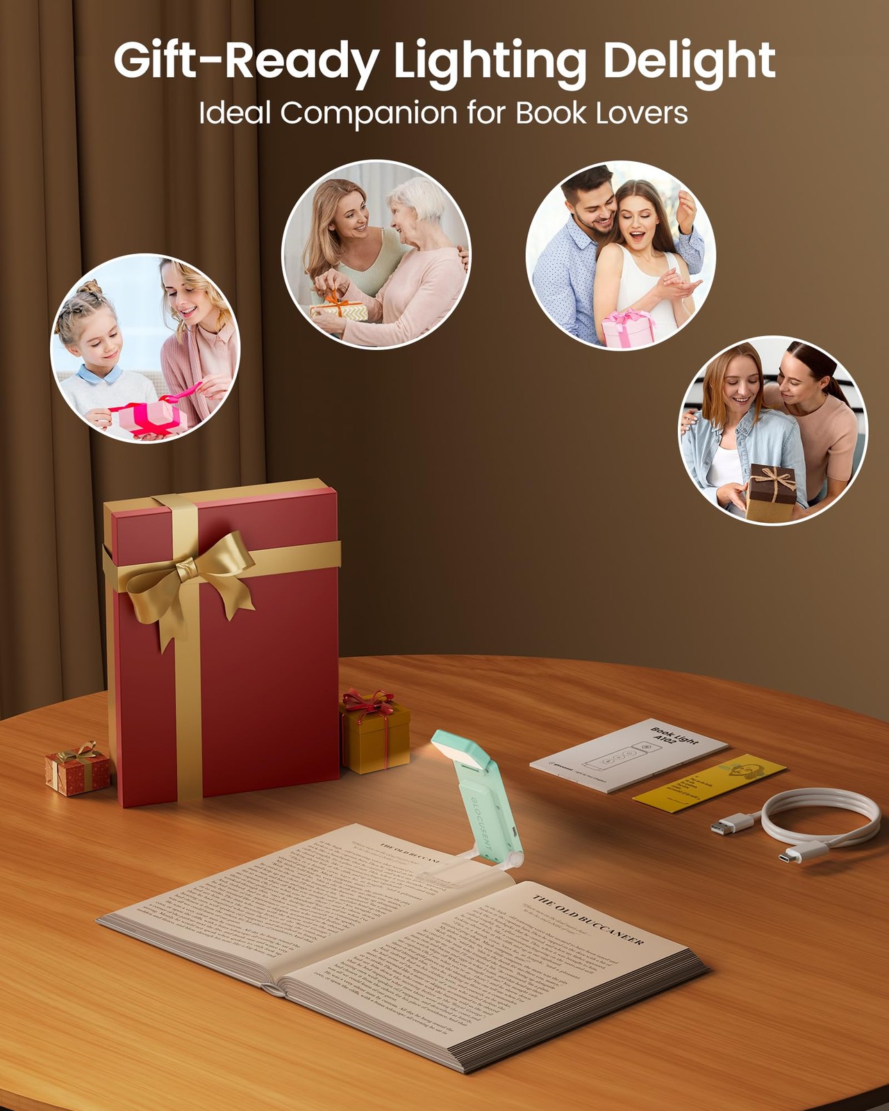 Glocusent 12 LED Rechargeable Book Light, Clip-on Reading Small, Sky Blue