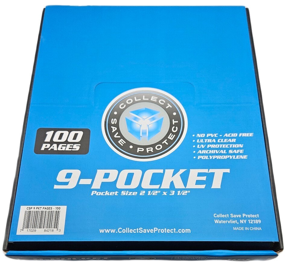 (Box of 100) CSP 9 Pocket Trading Card Album Pages - No PVC / Acid Free