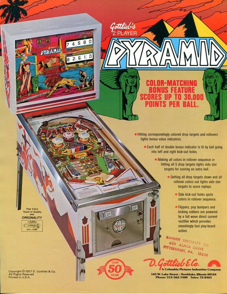 Pyramid Gottlieb Pinball Flyer / Brochure / Ad