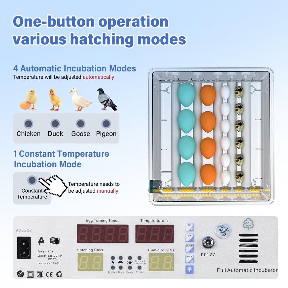 120 Eggs Incubator Temperature Control Automatic Digital Chicken Egg Hatcher