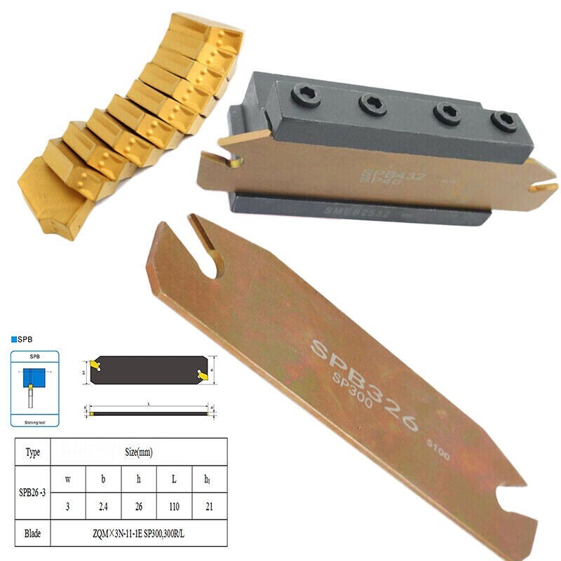 10 Pcs GTN-3 SP300 Insert Lathe Cut Off Grooving Parting Tool Holder SPB26 -3