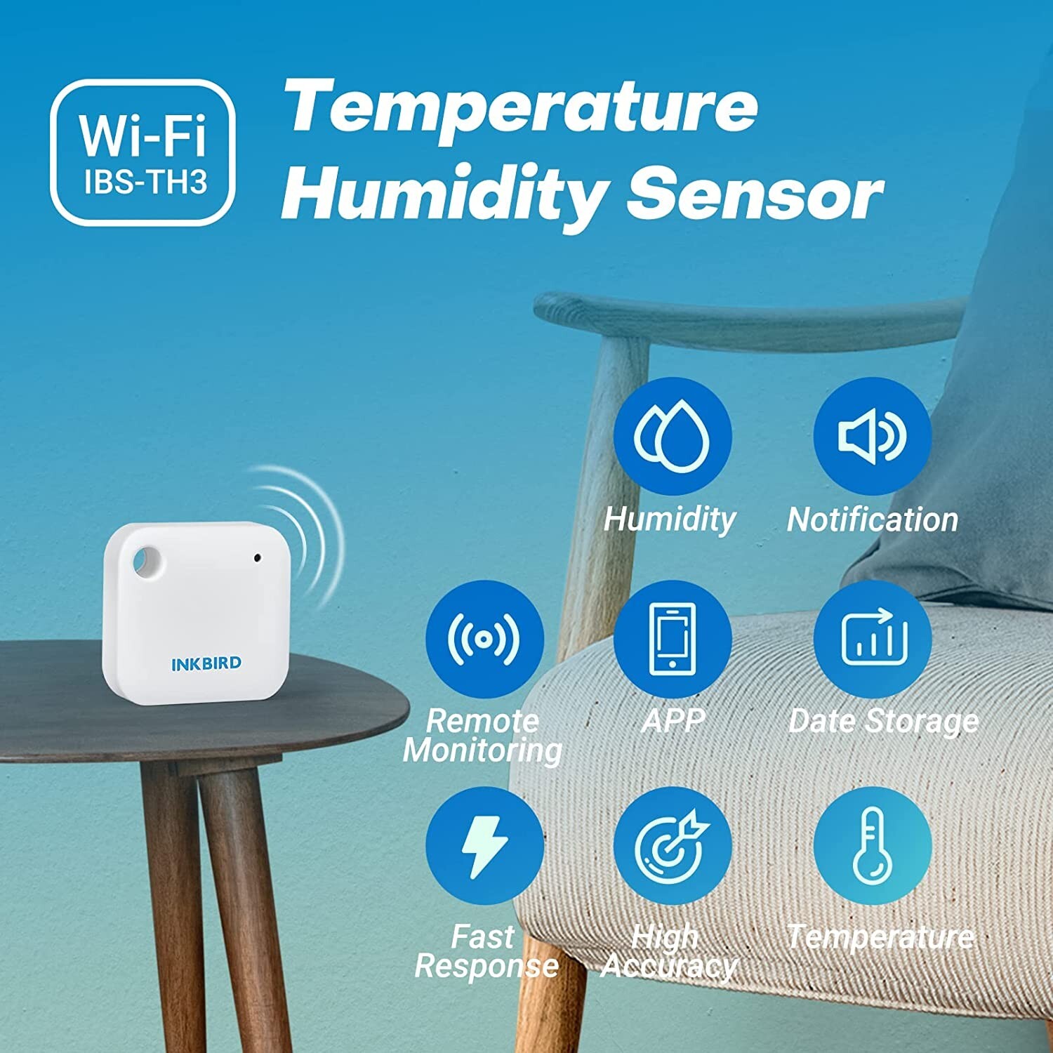 INKBIRD WiFi Thermometer Hygrometer Monitor IBS-TH3 Smart Temp. Humidity Sensor