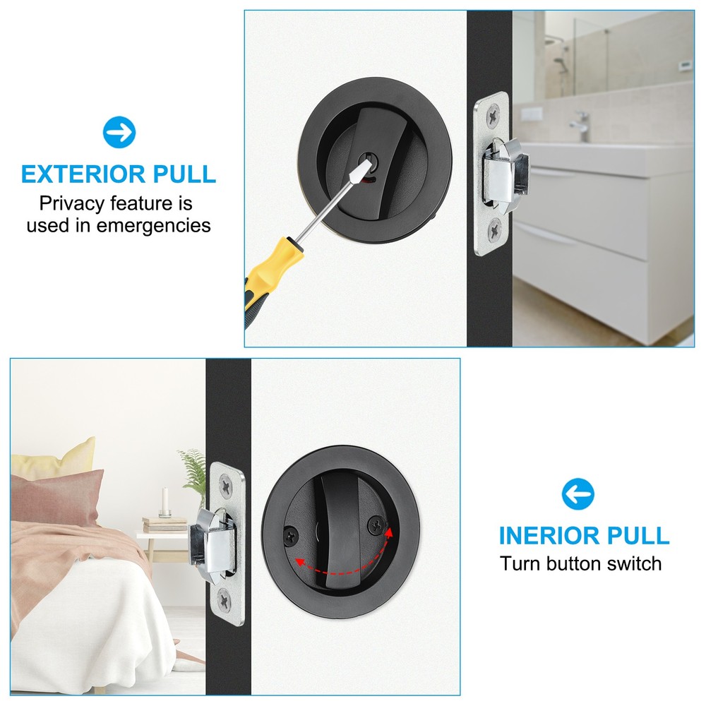 2Pcs Round Recessed Door Lock with Color Coded Indicators 2 3/8" Backset Black