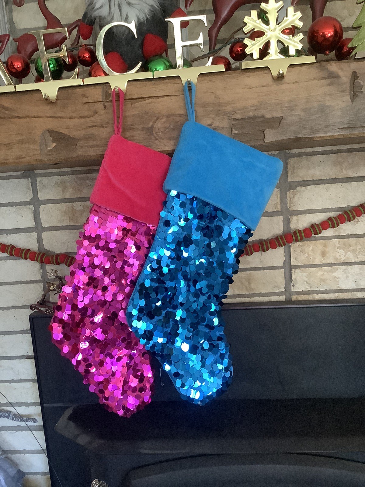 1 Turquoise Blue Sequin Velvet Christmas Stocking Shiny Metallic Glam Target