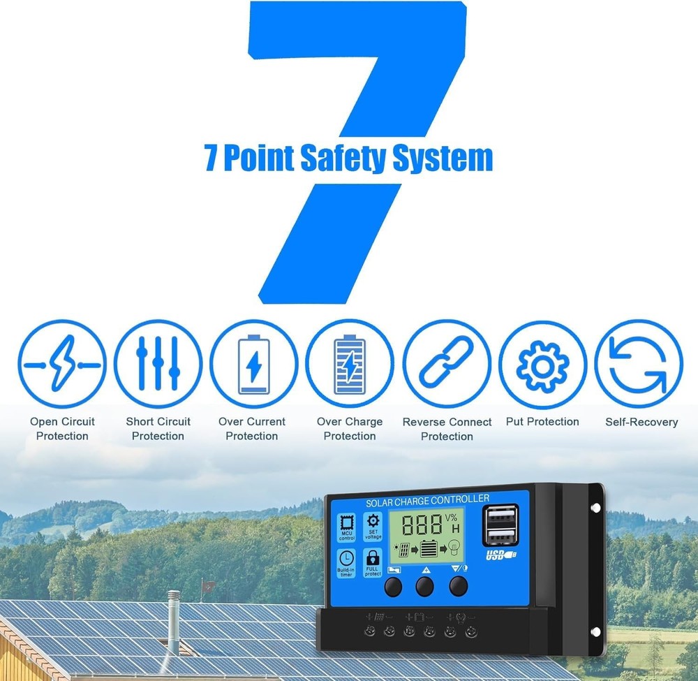 LCD-Enabled 30A PWM Solar Charge Controller with Multi-Mode Control & USB Output