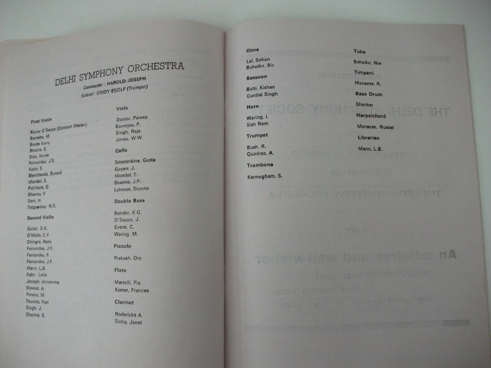 Delhi Symphony Orchestra, India, Kamani Auditorium 1983 Programme
