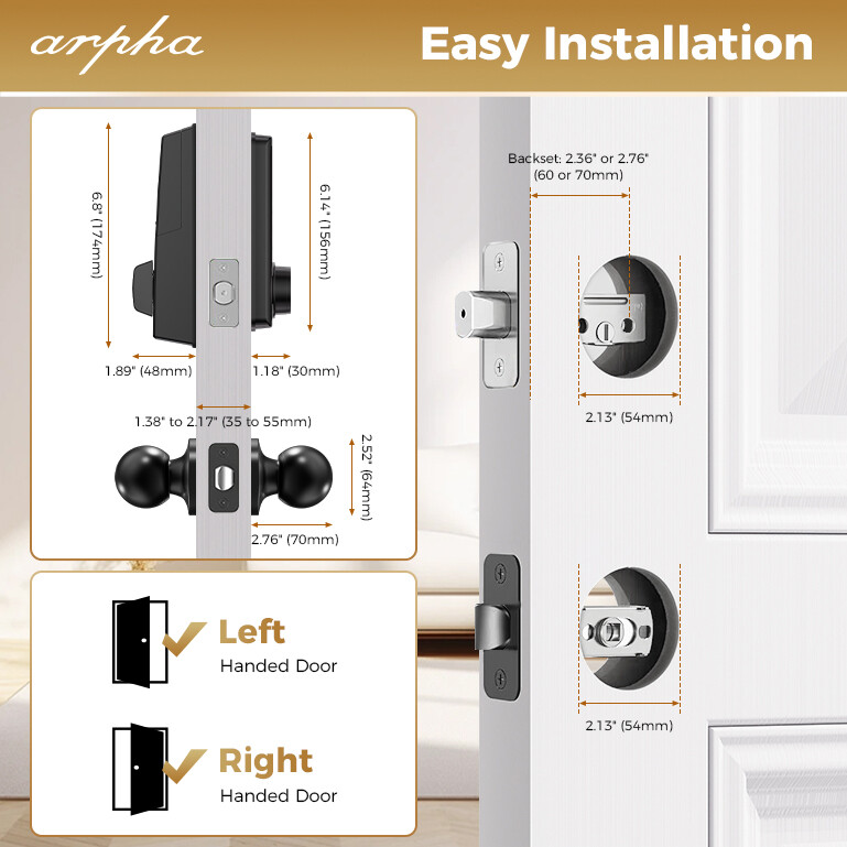 ARPHA Keyless Entry Smart Door Lock+Handle Fingerprint Deadbolt App Auto Lock