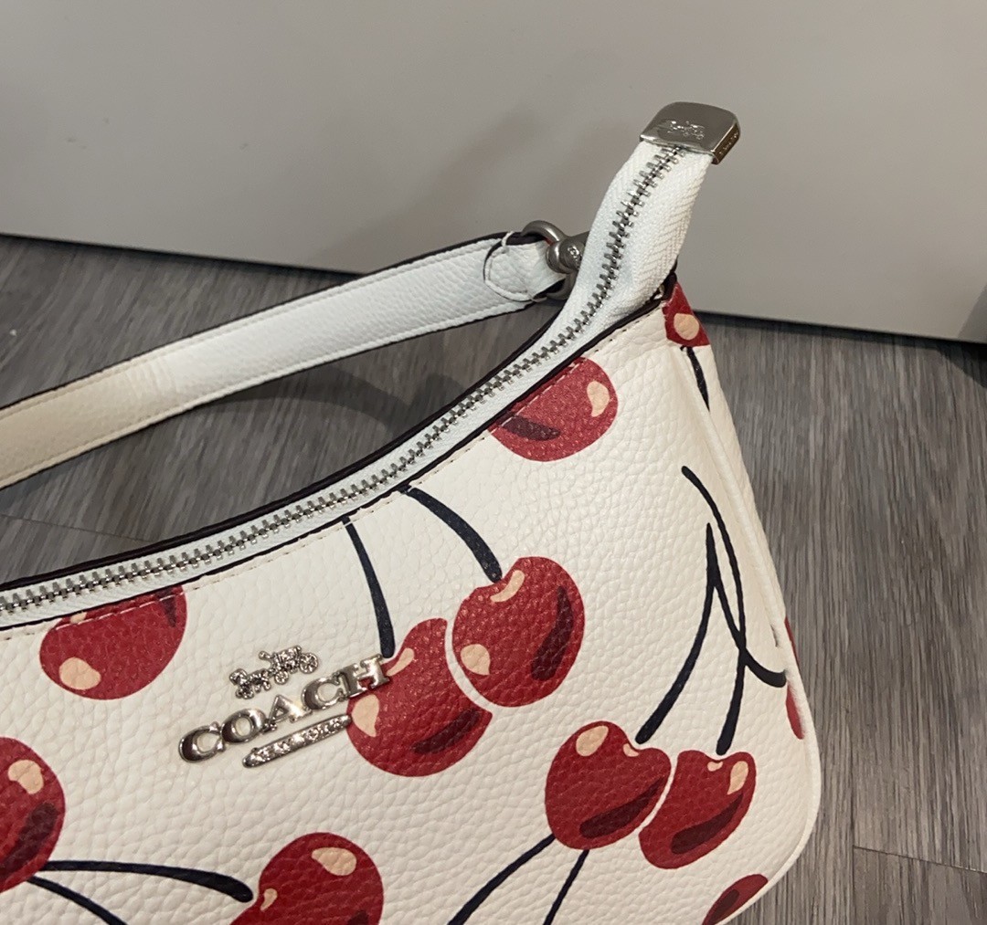 🍒 Womens Shoulder Bag With Cherry Print Smooth Leather COA CZ774