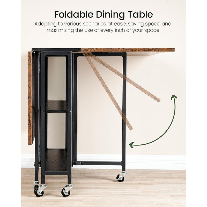 Foldable Dining Table W/ Wheels Space Saving Office Desk Multifunctional New