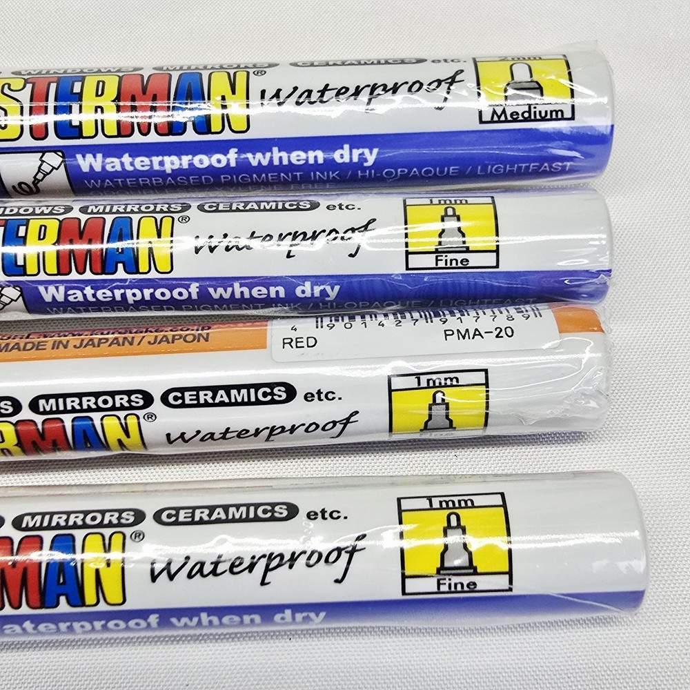 4 ZIG Posterman Waterproof Pens - 1-2mm tip chalkboards / mirrors/ ceramic